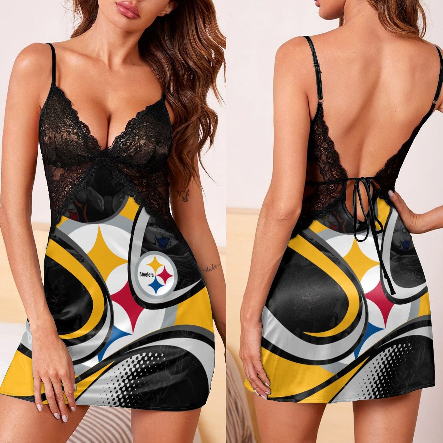 Pittsburgh Steelers Lace Back Strap Slip Dress 141