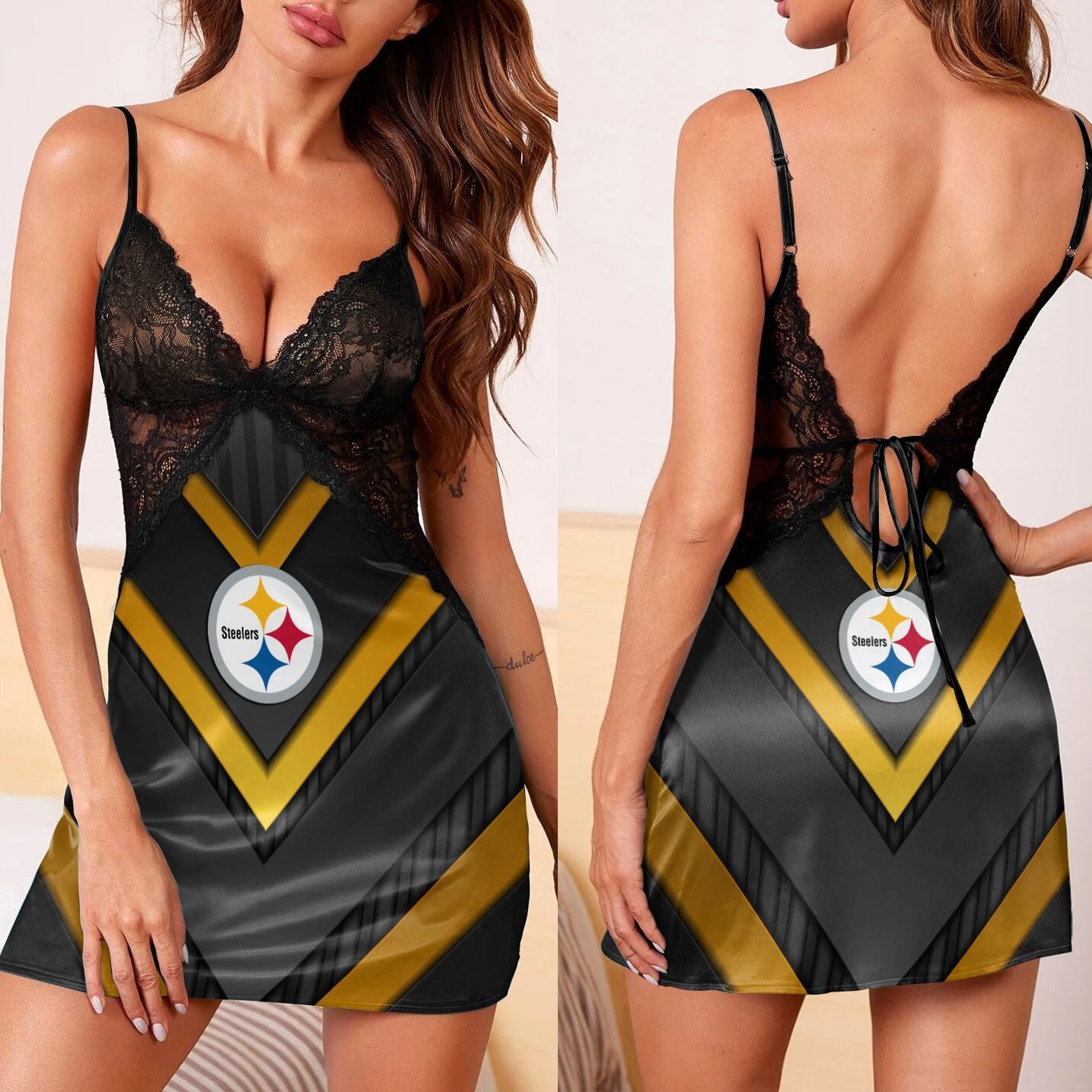 Pittsburgh Steelers Lace Back Strap Slip Dress 143