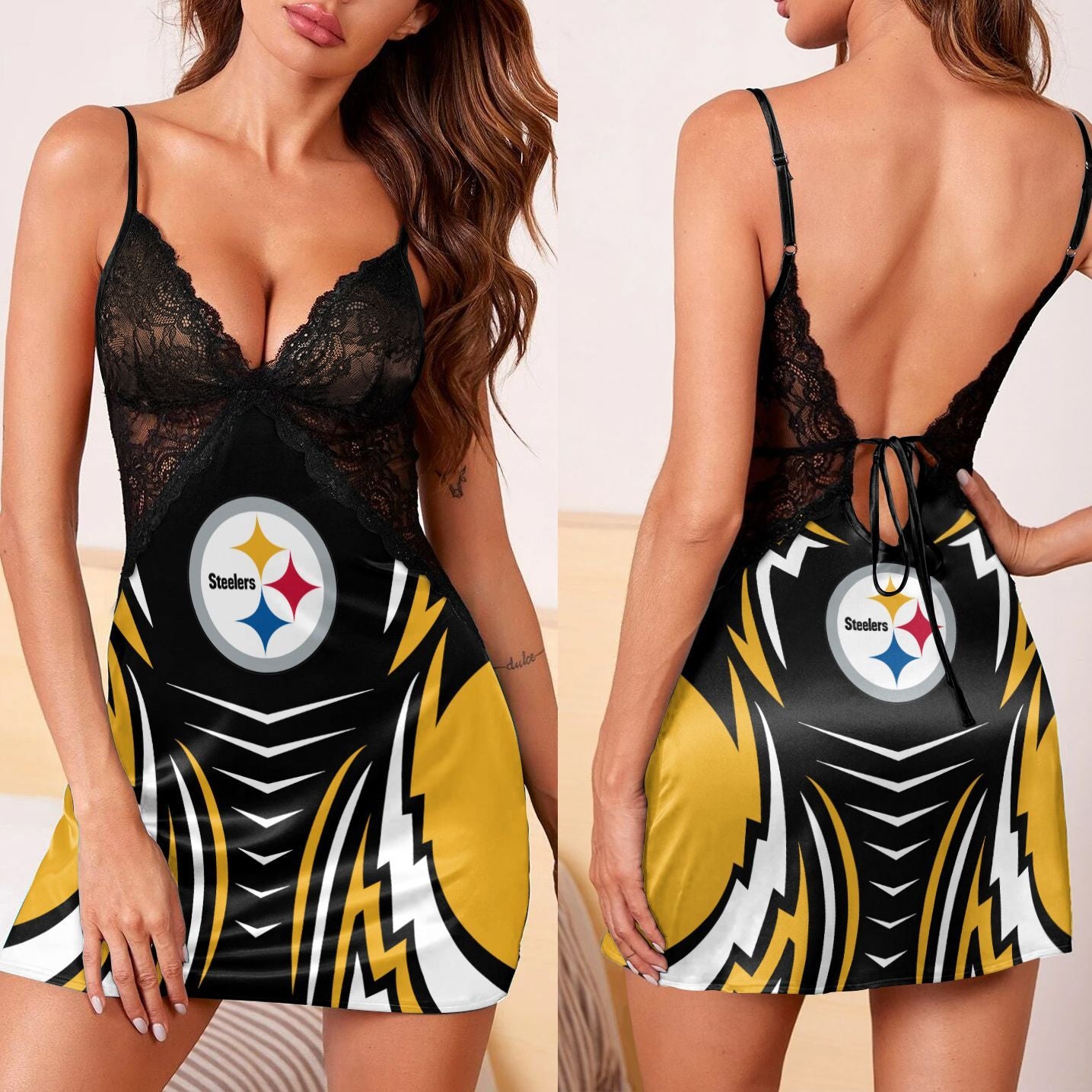 Pittsburgh Steelers Lace Back Strap Slip Dress 182
