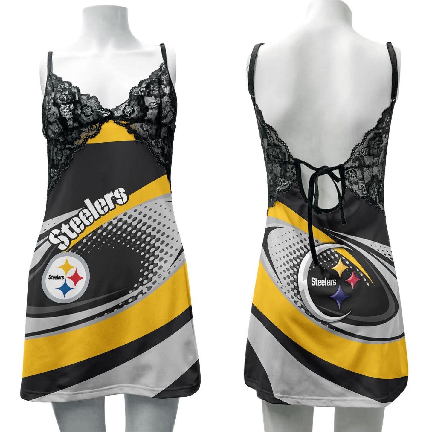 Pittsburgh Steelers Lace Back Strap Slip Dress 199