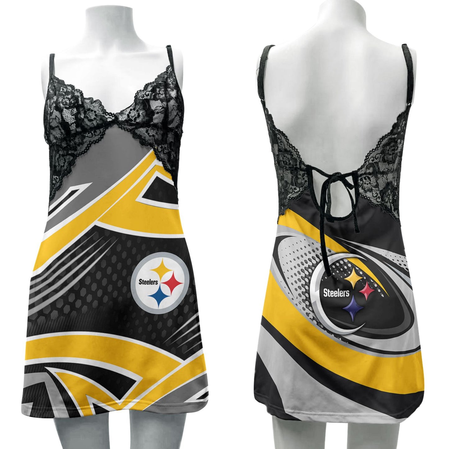 Pittsburgh Steelers Lace Back Strap Slip Dress 200