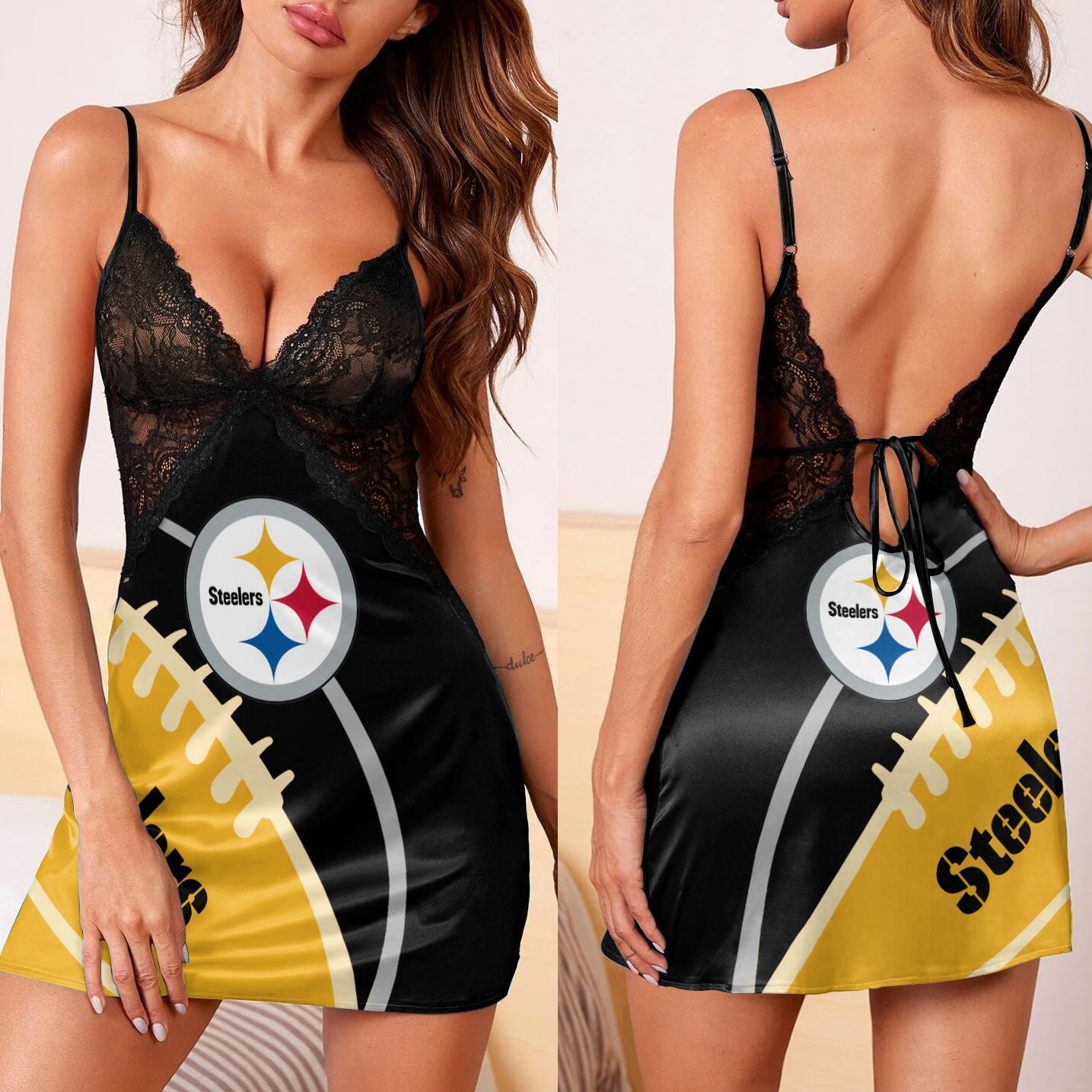Pittsburgh Steelers Lace Back Strap Slip Dress 207