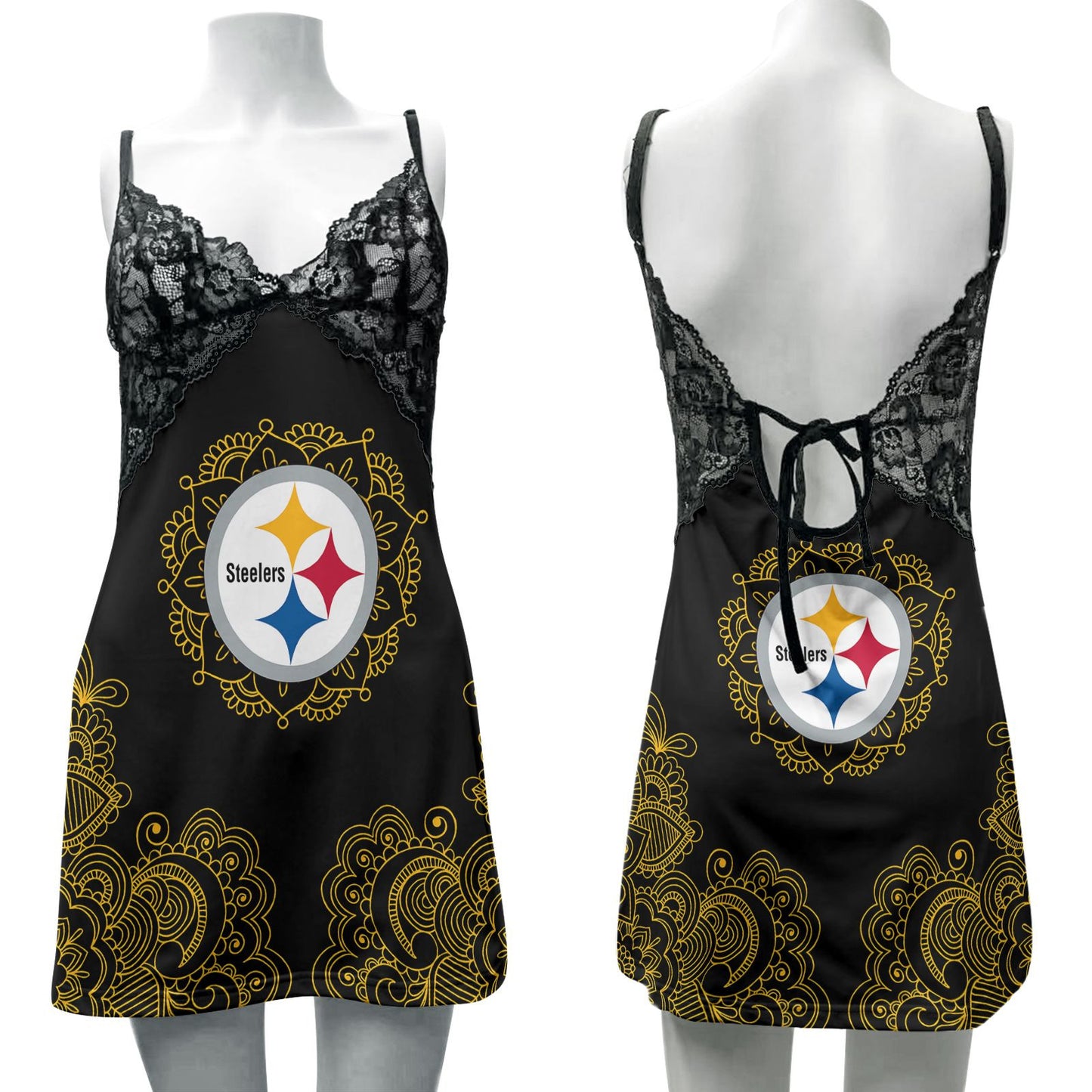 Pittsburgh Steelers Lace Back Strap Slip Dress 232