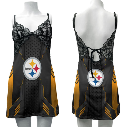 Pittsburgh Steelers Lace Back Strap Slip Dress 239