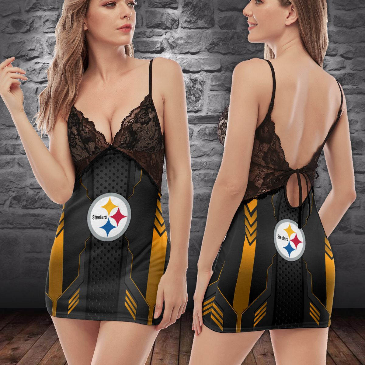 Pittsburgh Steelers Lace Back Strap Slip Dress 239