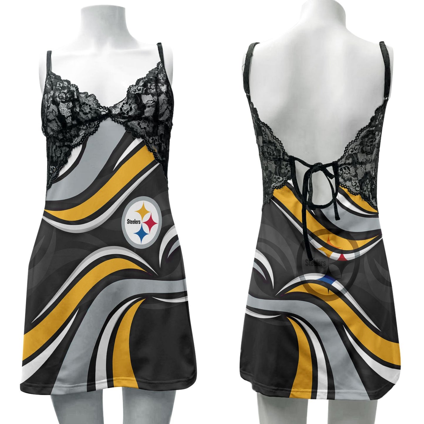 Pittsburgh Steelers Lace Back Strap Slip Dress 277