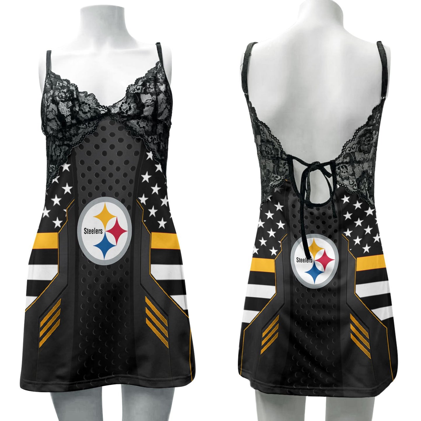 Pittsburgh Steelers Lace Back Strap Slip Dress 294