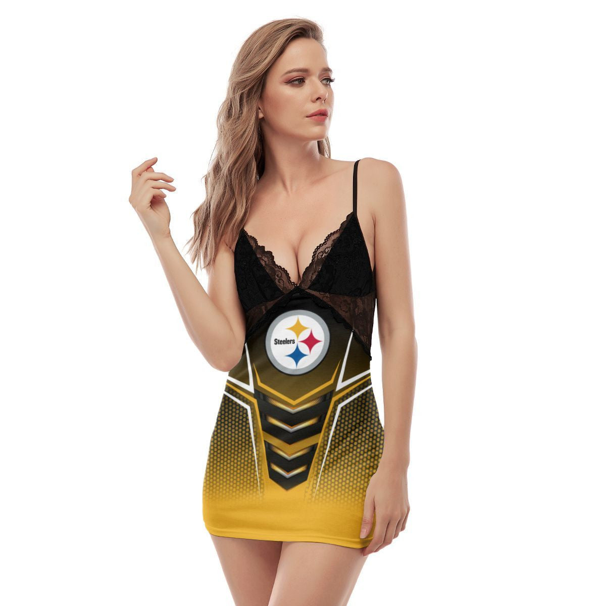 Pittsburgh Steelers Lace Back Strap Slip Dress 318