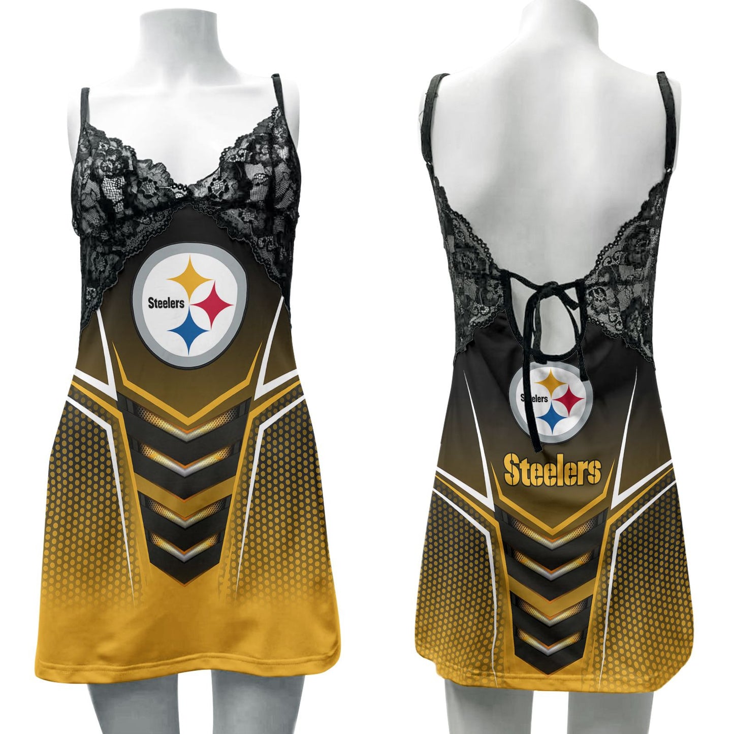 Pittsburgh Steelers Lace Back Strap Slip Dress 318