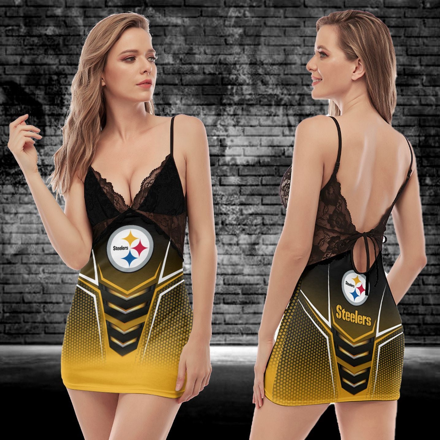 Pittsburgh Steelers Lace Back Strap Slip Dress 318