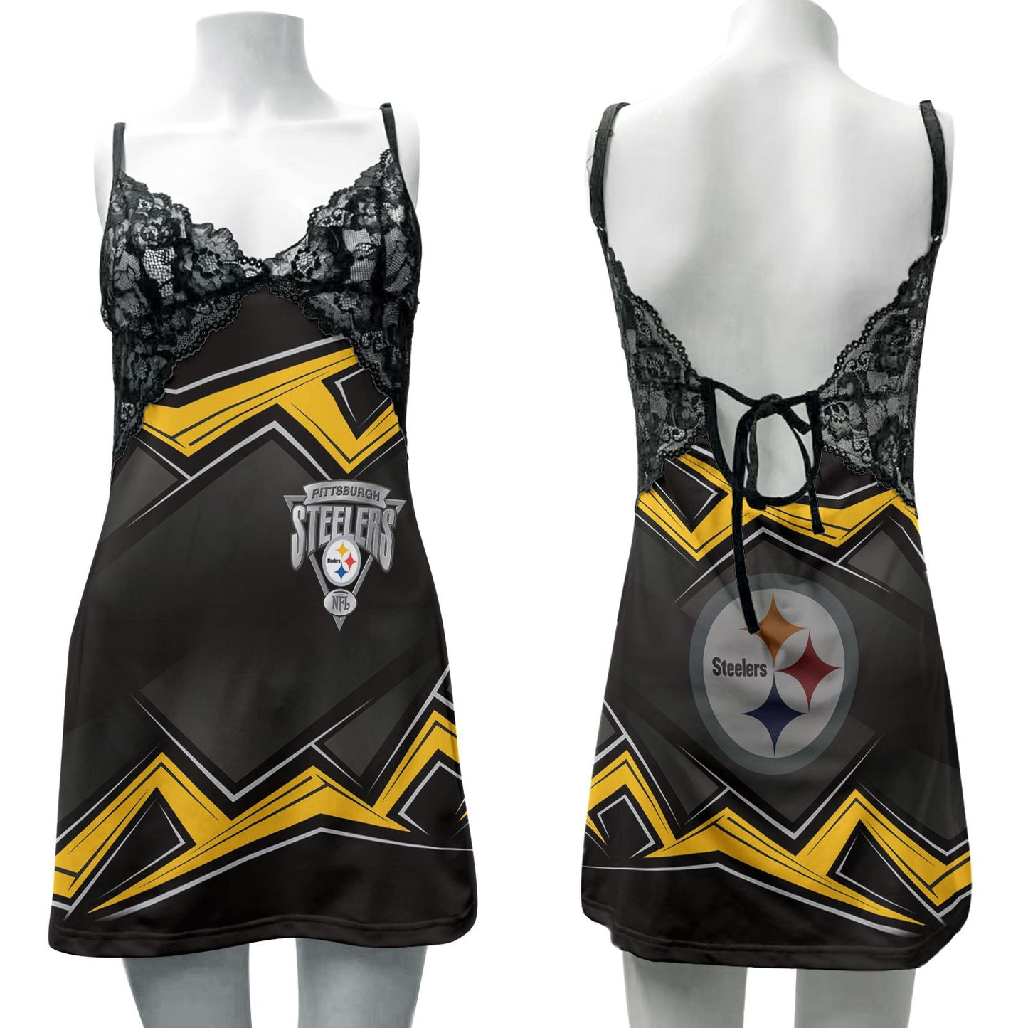 Pittsburgh Steelers Lace Back Strap Slip Dress 333