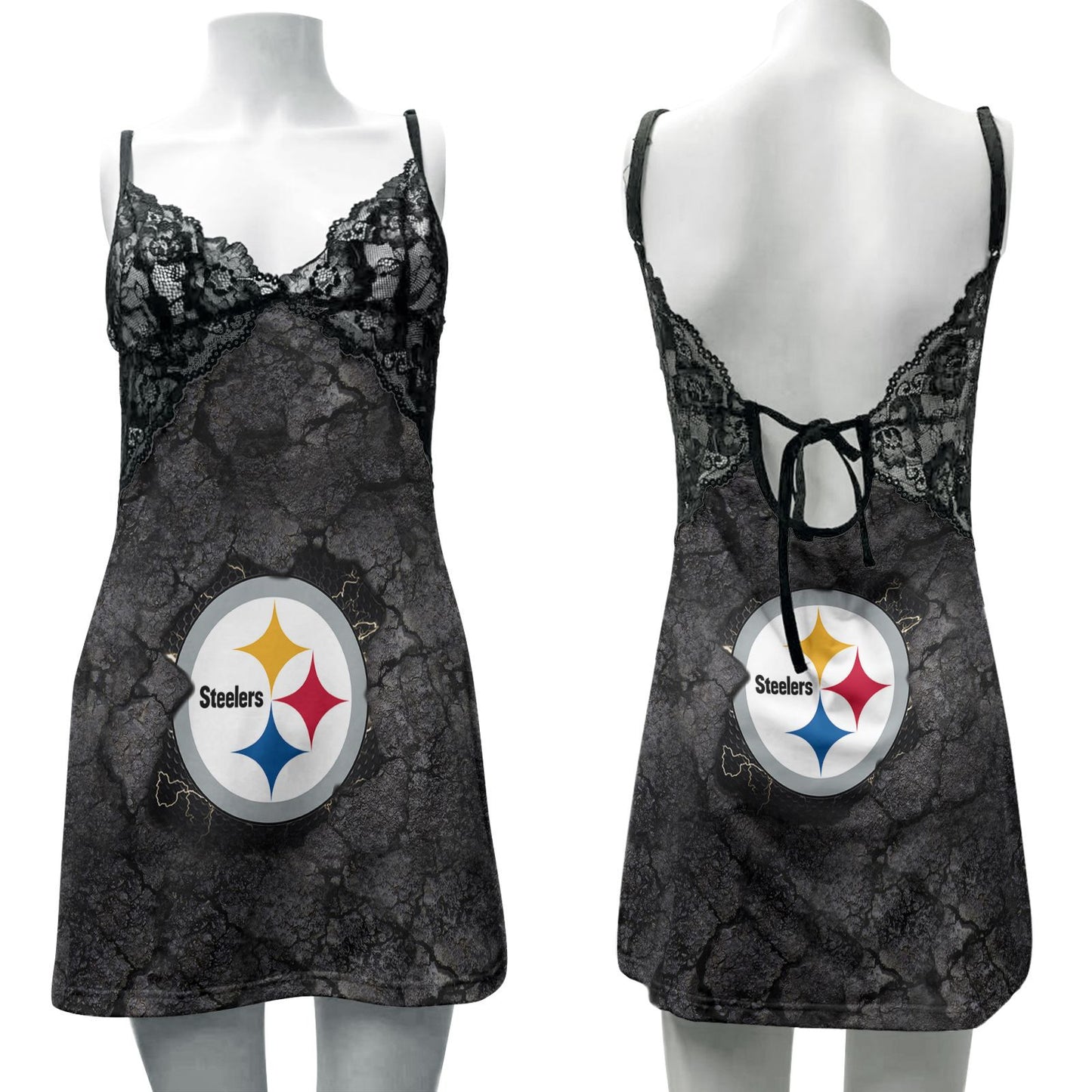 Pittsburgh Steelers Lace Back Strap Slip Dress 338