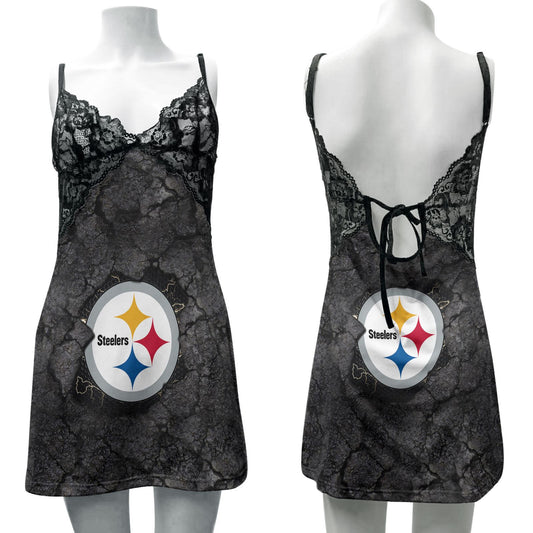 Pittsburgh Steelers Lace Back Strap Slip Dress 338