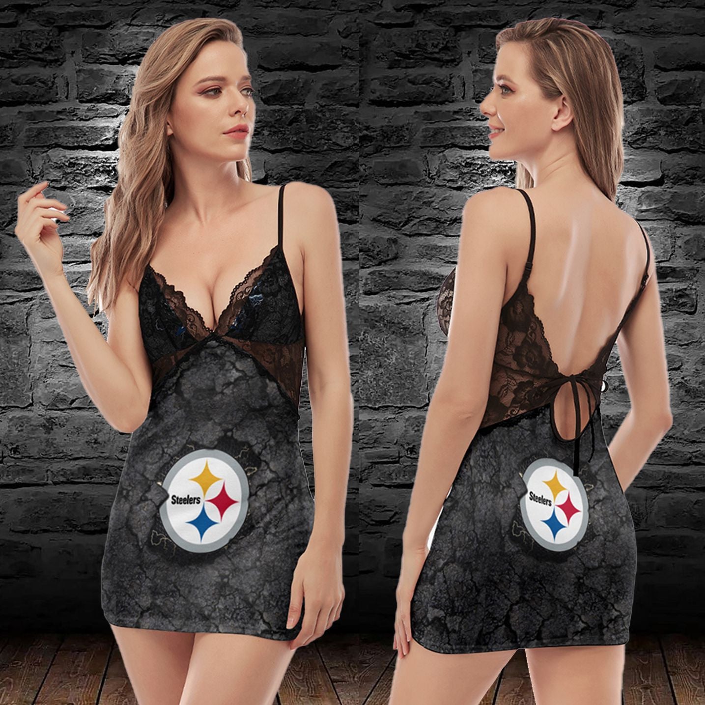 Pittsburgh Steelers Lace Back Strap Slip Dress 338