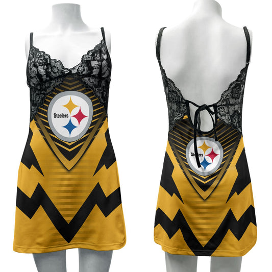 Pittsburgh Steelers Lace Back Strap Slip Dress 354