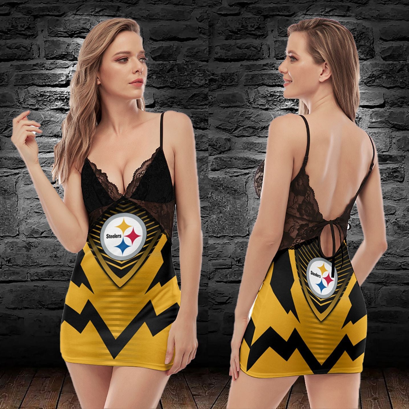 Pittsburgh Steelers Lace Back Strap Slip Dress 354