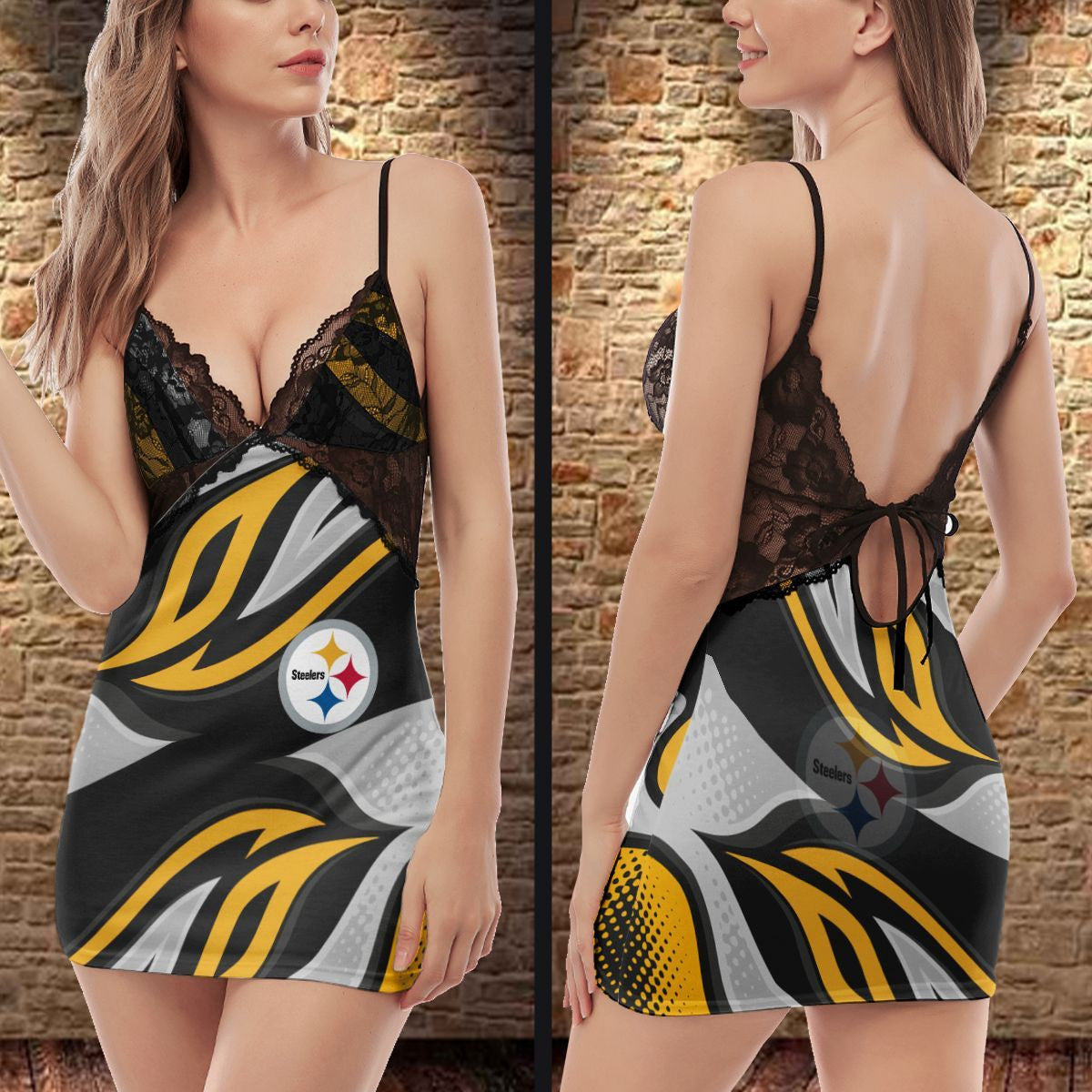 Pittsburgh Steelers Lace Back Strap Slip Dress 359