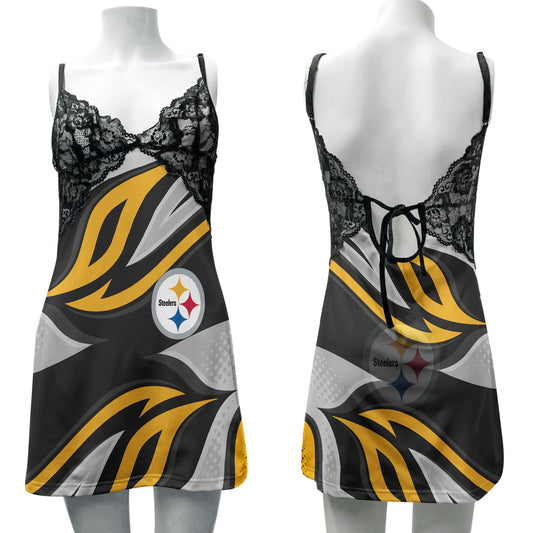 Pittsburgh Steelers Lace Back Strap Slip Dress 359