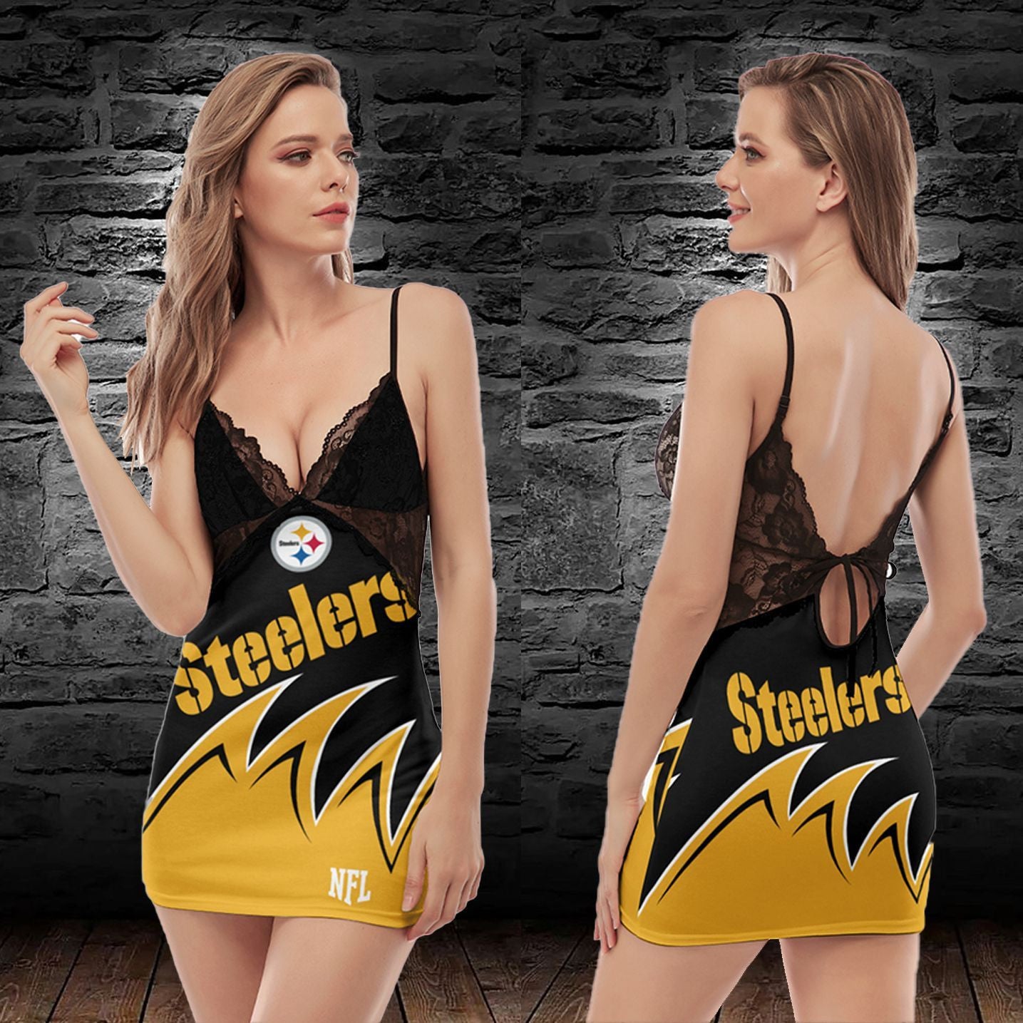 Pittsburgh Steelers Lace Back Strap Slip Dress 367