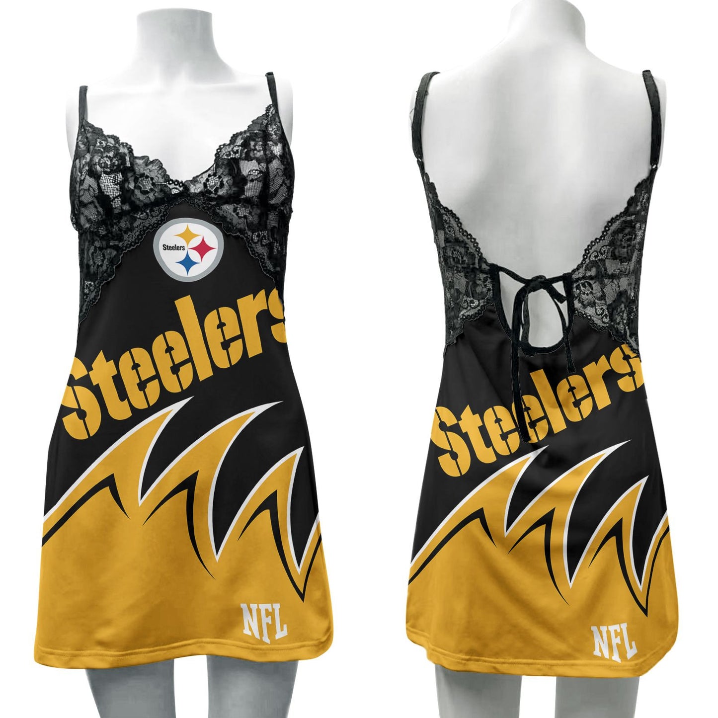 Pittsburgh Steelers Lace Back Strap Slip Dress 367