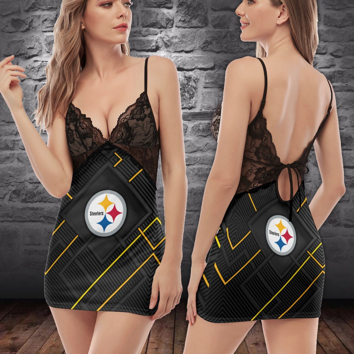 Pittsburgh Steelers Lace Back Strap Slip Dress 368