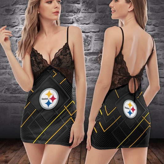 Pittsburgh Steelers Lace Back Strap Slip Dress 368