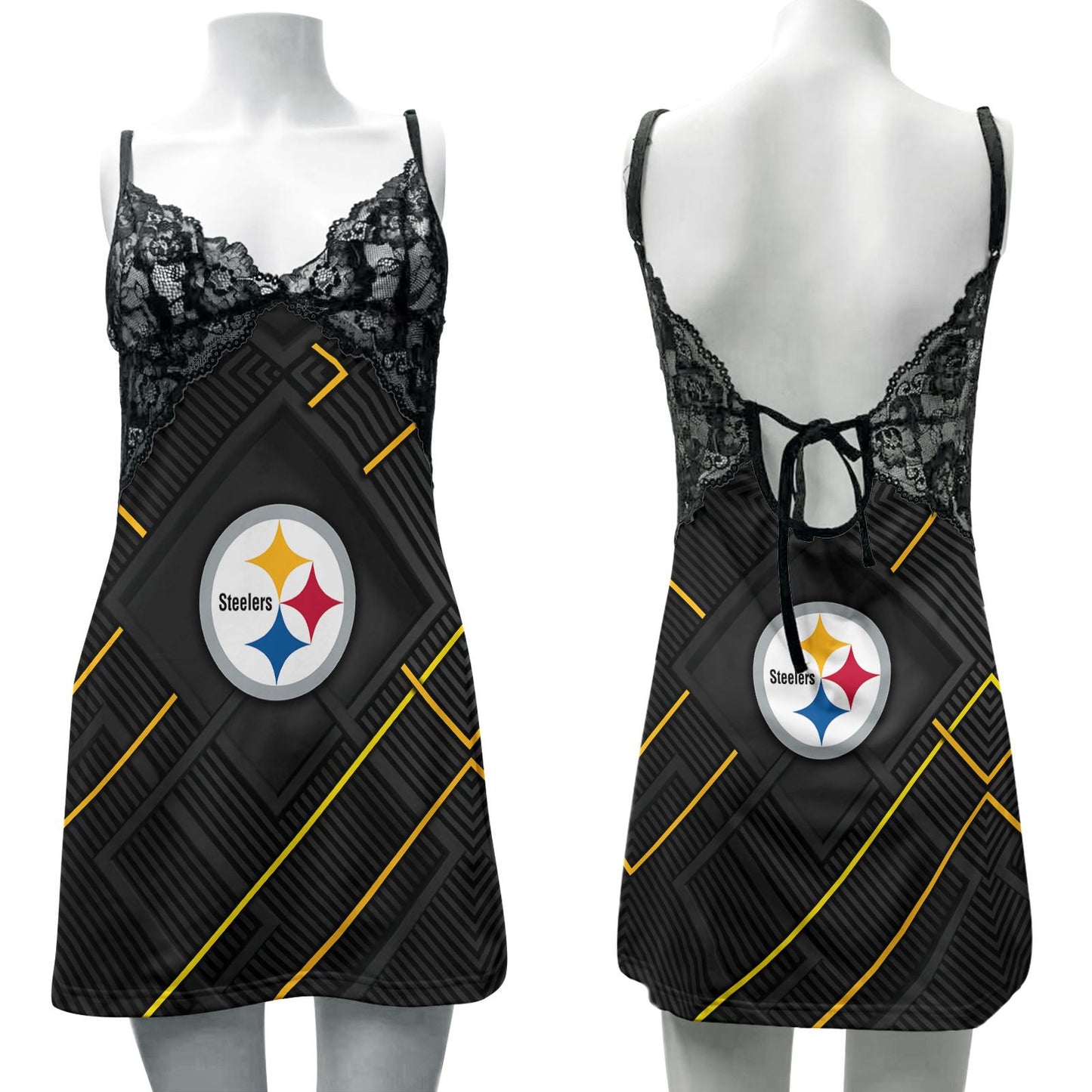 Pittsburgh Steelers Lace Back Strap Slip Dress 368