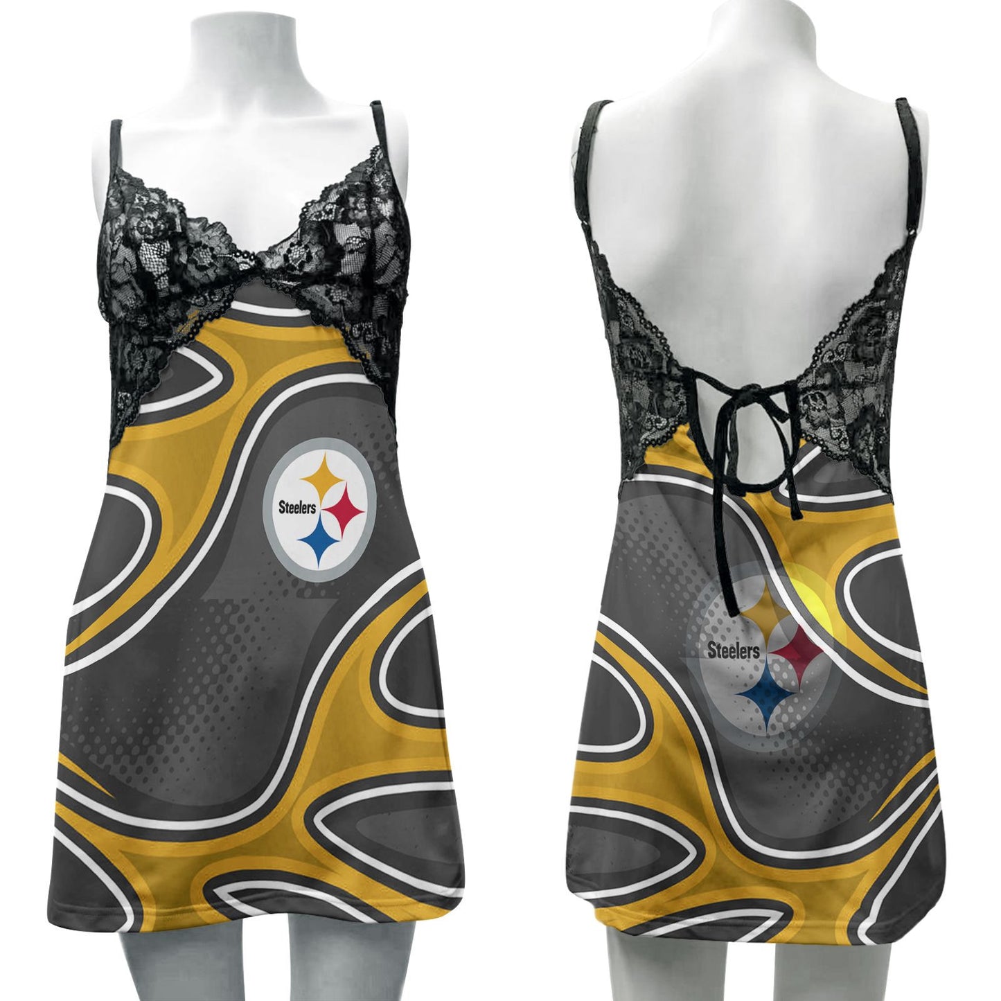 Pittsburgh Steelers Lace Back Strap Slip Dress 377
