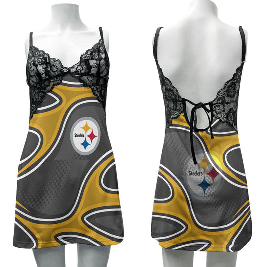 Pittsburgh Steelers Lace Back Strap Slip Dress 377