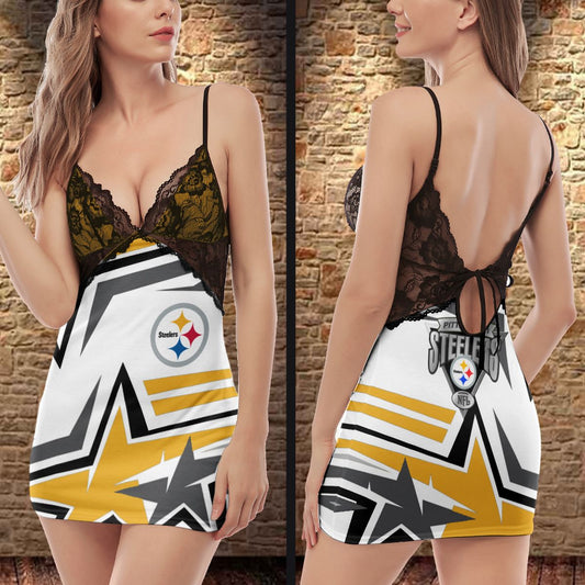 Pittsburgh Steelers Lace Back Strap Slip Dress 392