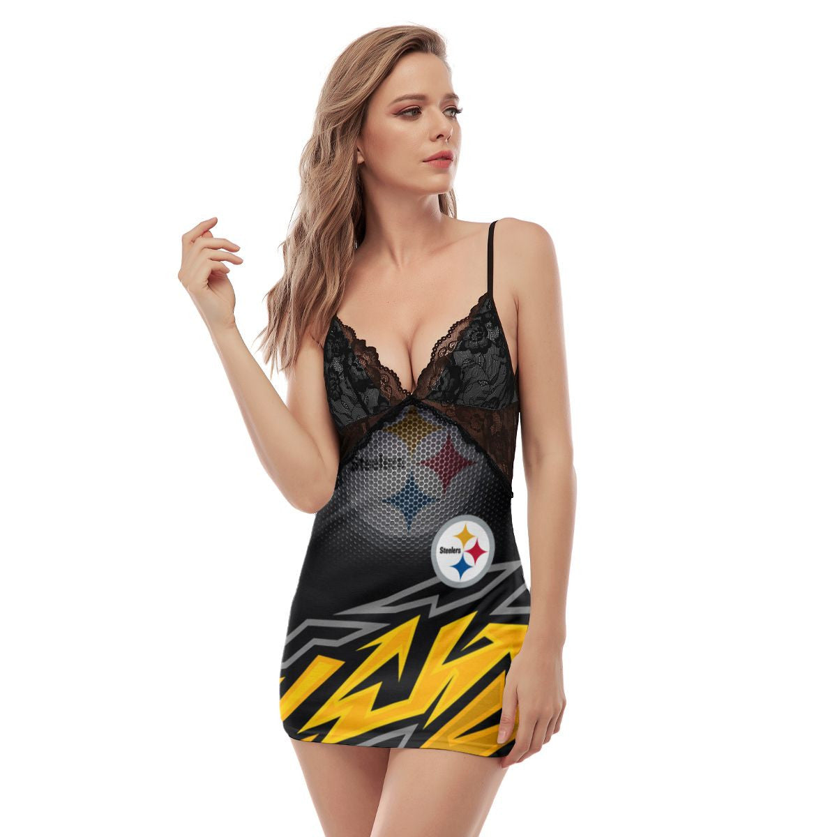 Pittsburgh Steelers Lace Back Strap Slip Dress 394