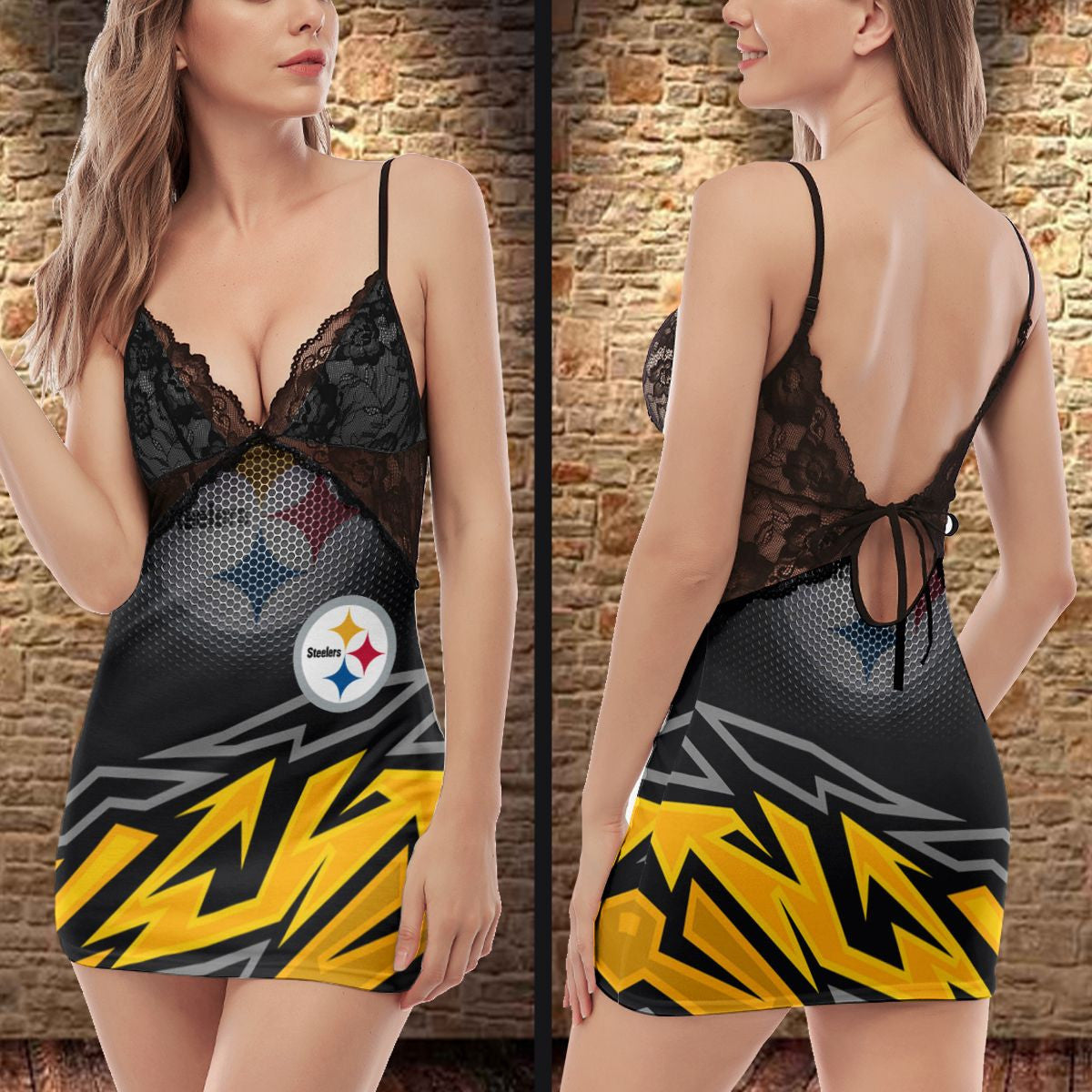 Pittsburgh Steelers Lace Back Strap Slip Dress 394
