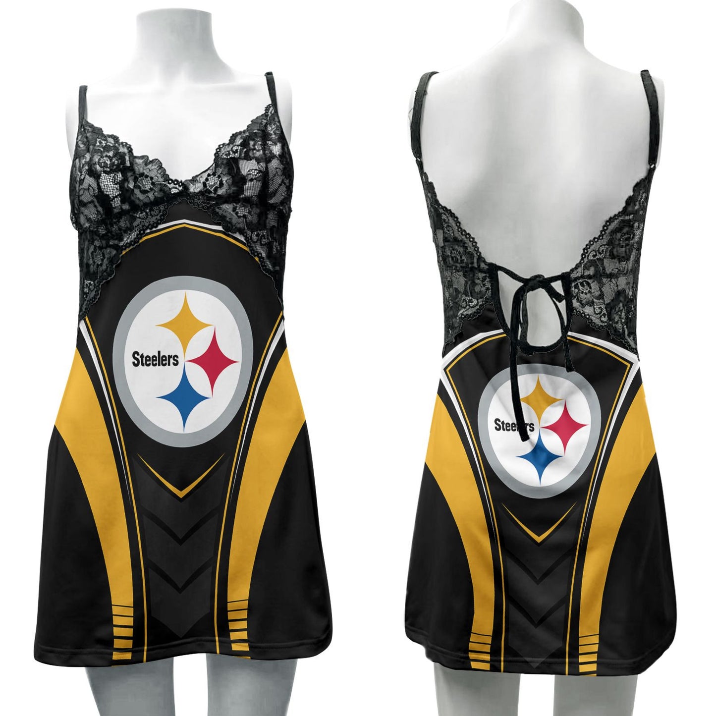 Pittsburgh Steelers Lace Back Strap Slip Dress 412
