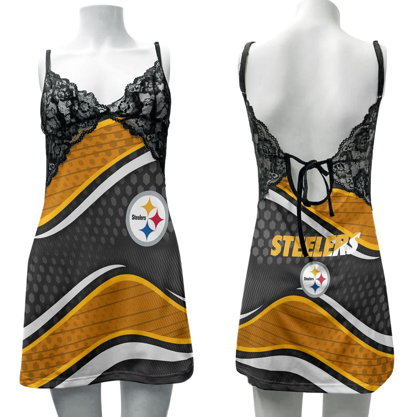 Pittsburgh Steelers Lace Back Strap Slip Dress 429