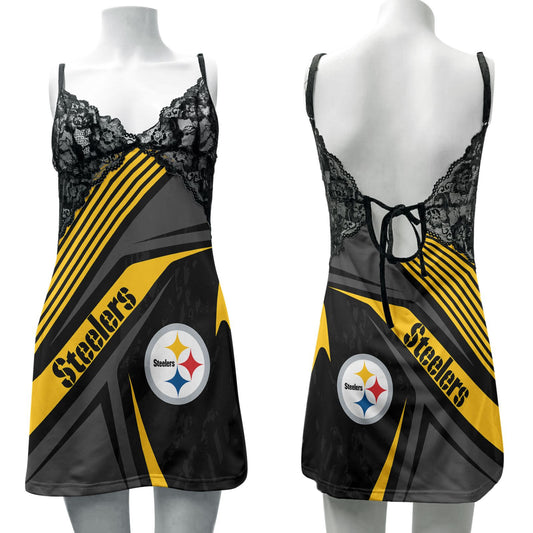 Pittsburgh Steelers Lace Back Strap Slip Dress 431