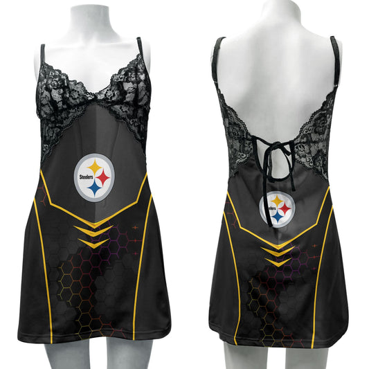 Pittsburgh Steelers Lace Back Strap Slip Dress 433