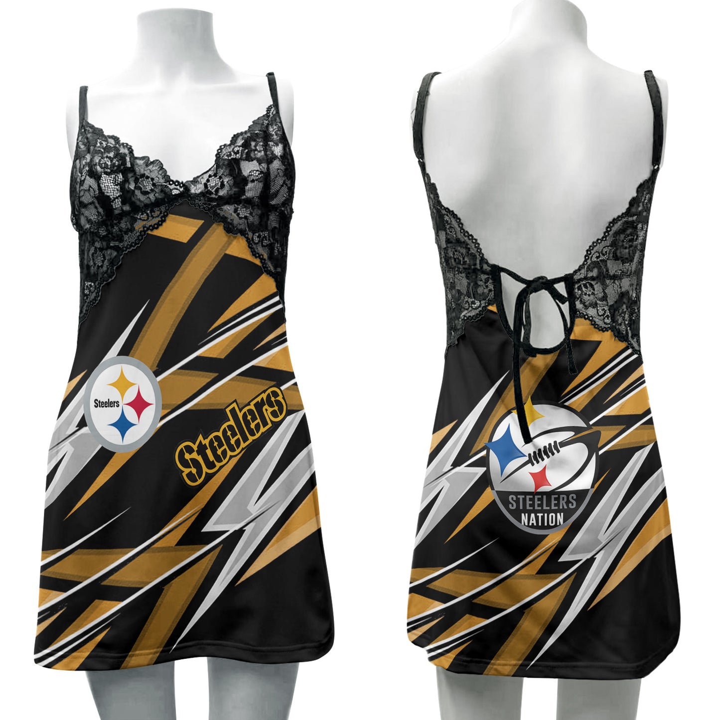 Pittsburgh Steelers Lace Back Strap Slip Dress 451