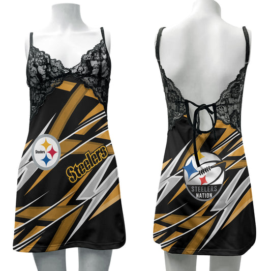 Pittsburgh Steelers Lace Back Strap Slip Dress 451