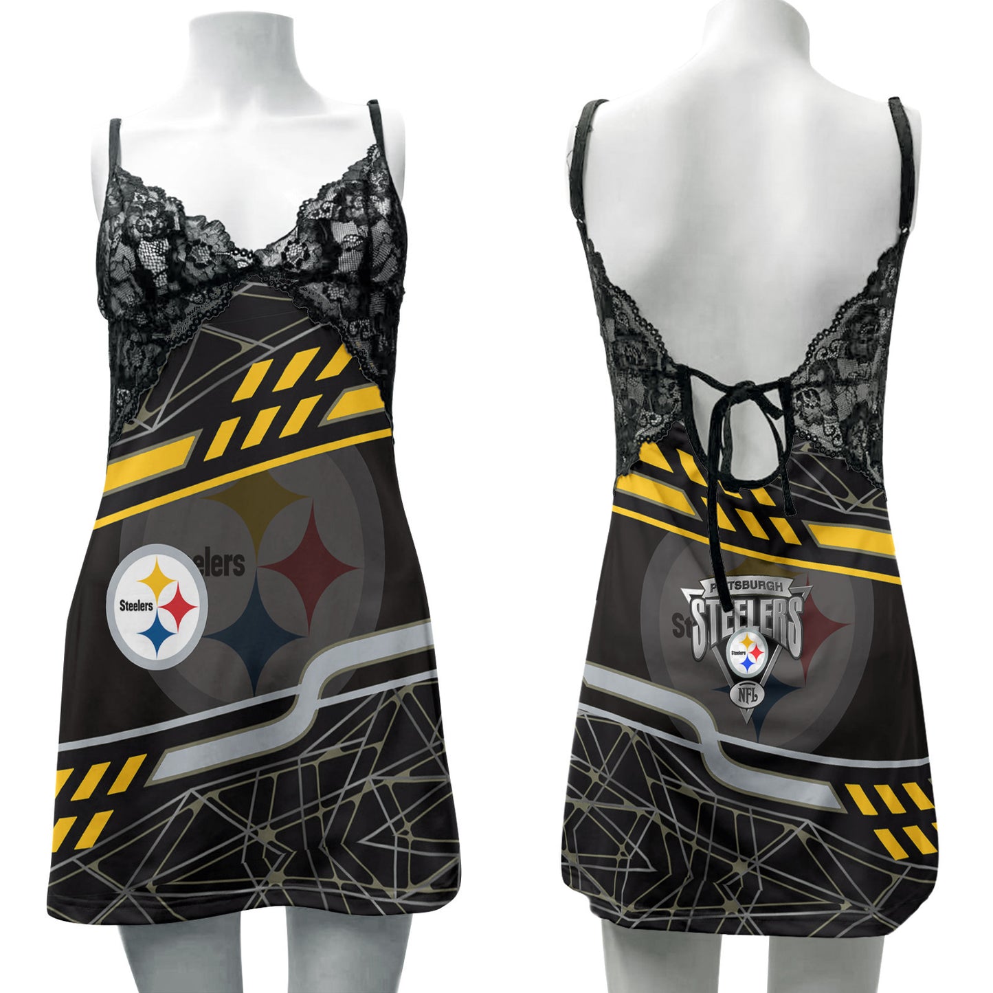 Pittsburgh Steelers Lace Back Strap Slip Dress 464