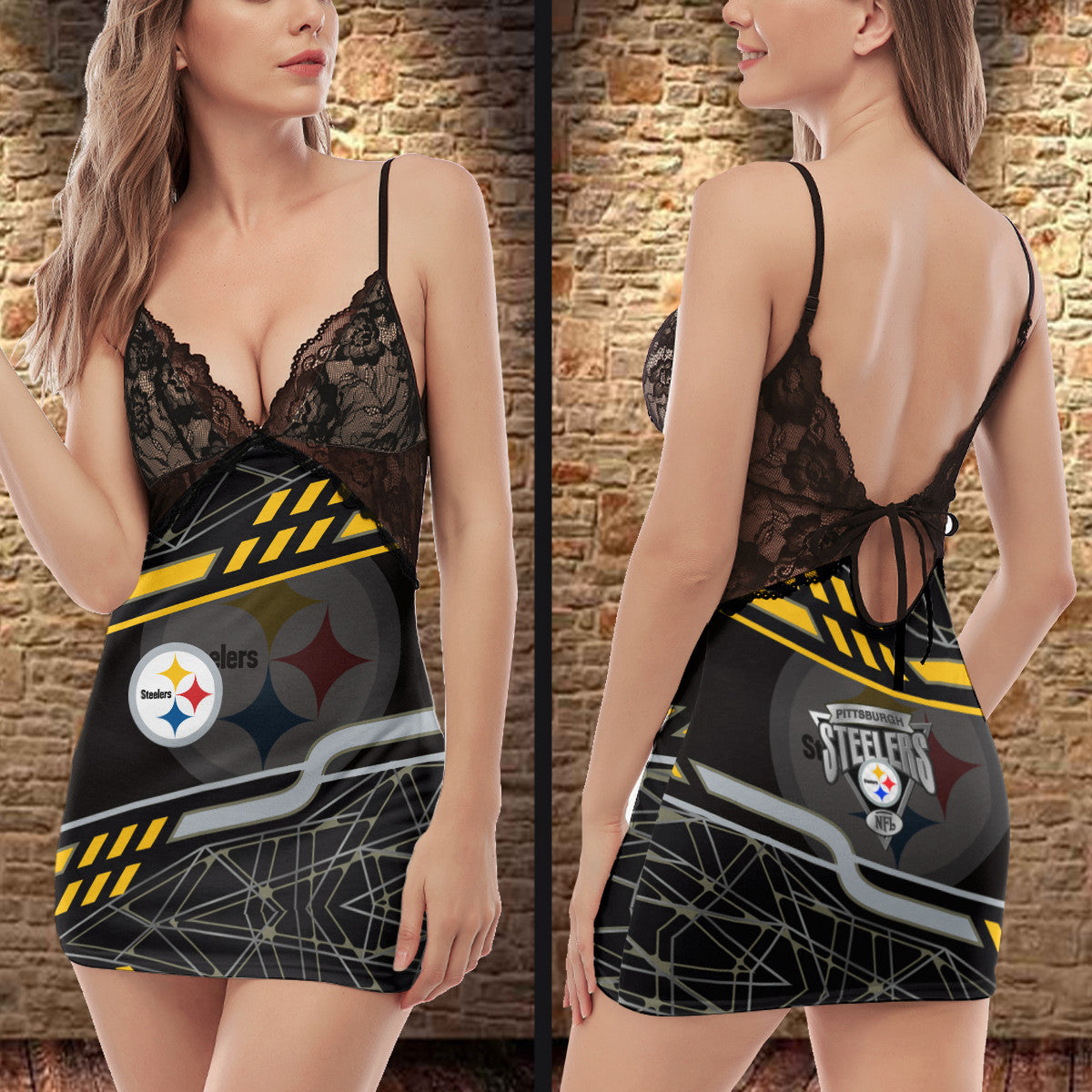 Pittsburgh Steelers Lace Back Strap Slip Dress 464