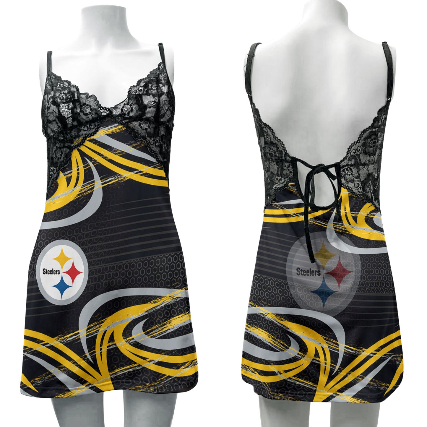 Pittsburgh Steelers Lace Back Strap Slip Dress 480