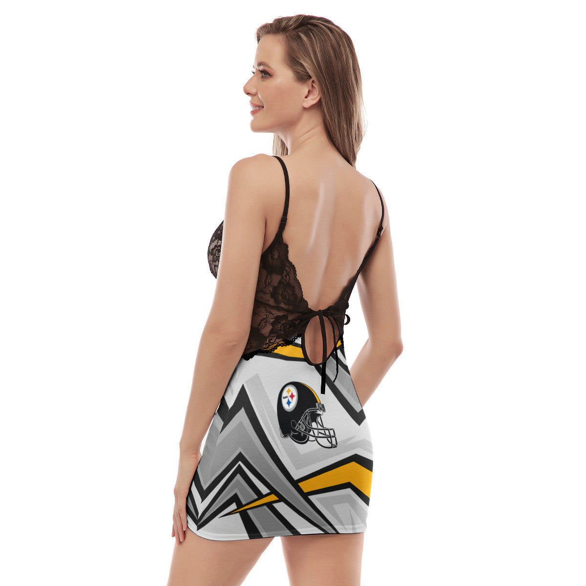 Pittsburgh Steelers Lace Back Strap Slip Dress 489