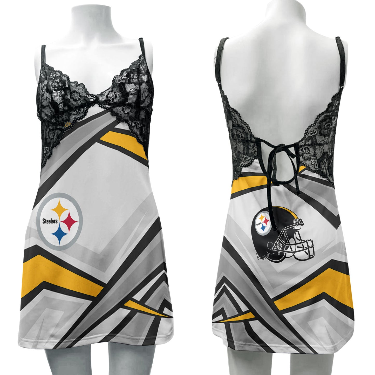 Pittsburgh Steelers Lace Back Strap Slip Dress 489