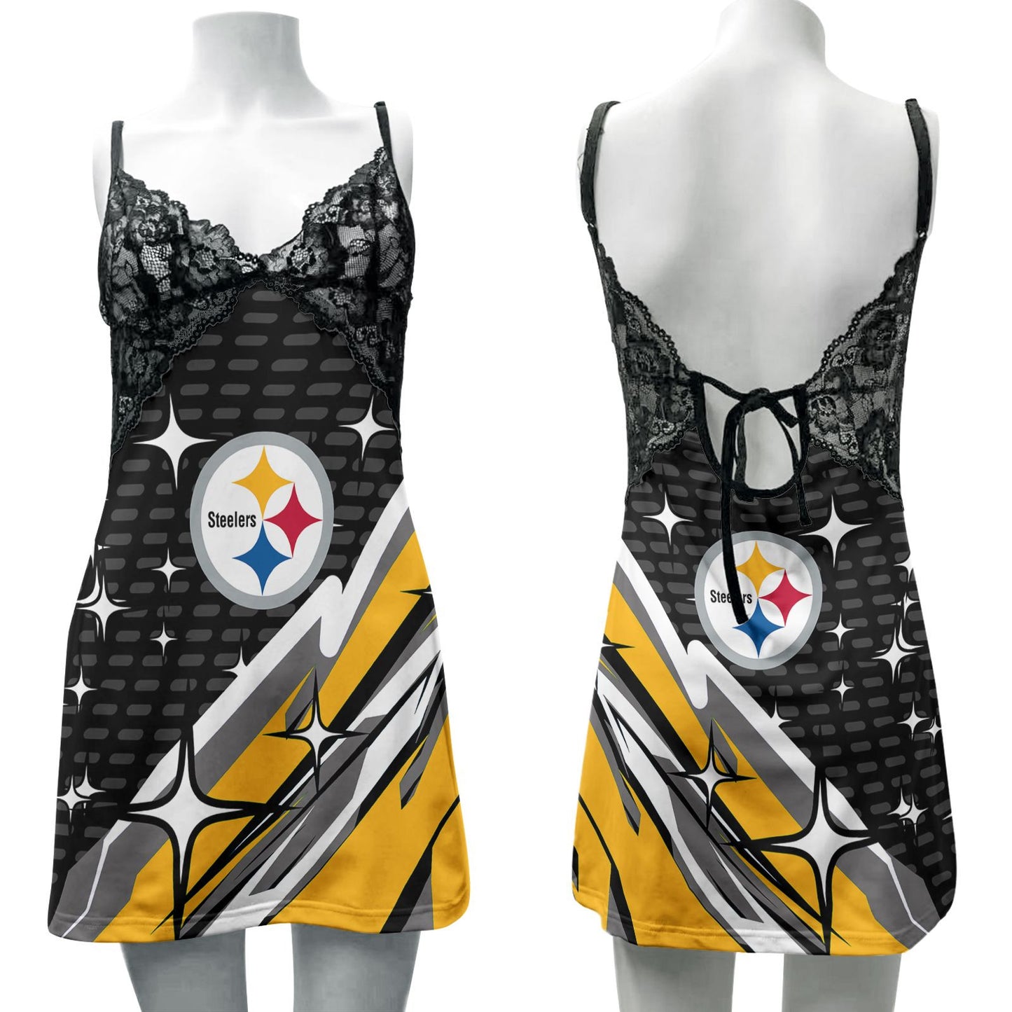 Pittsburgh Steelers Lace Back Strap Slip Dress 49