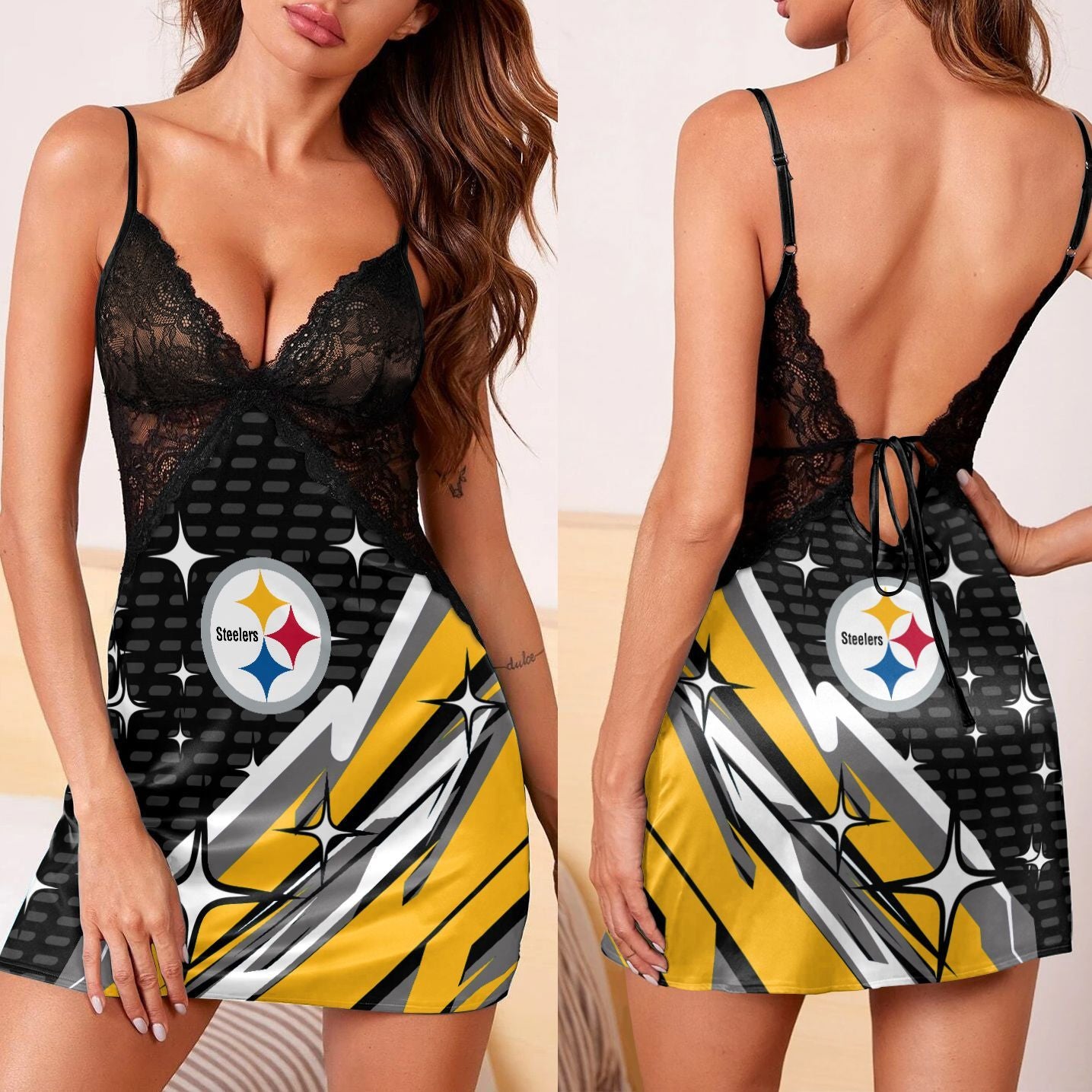 Pittsburgh Steelers Lace Back Strap Slip Dress 49