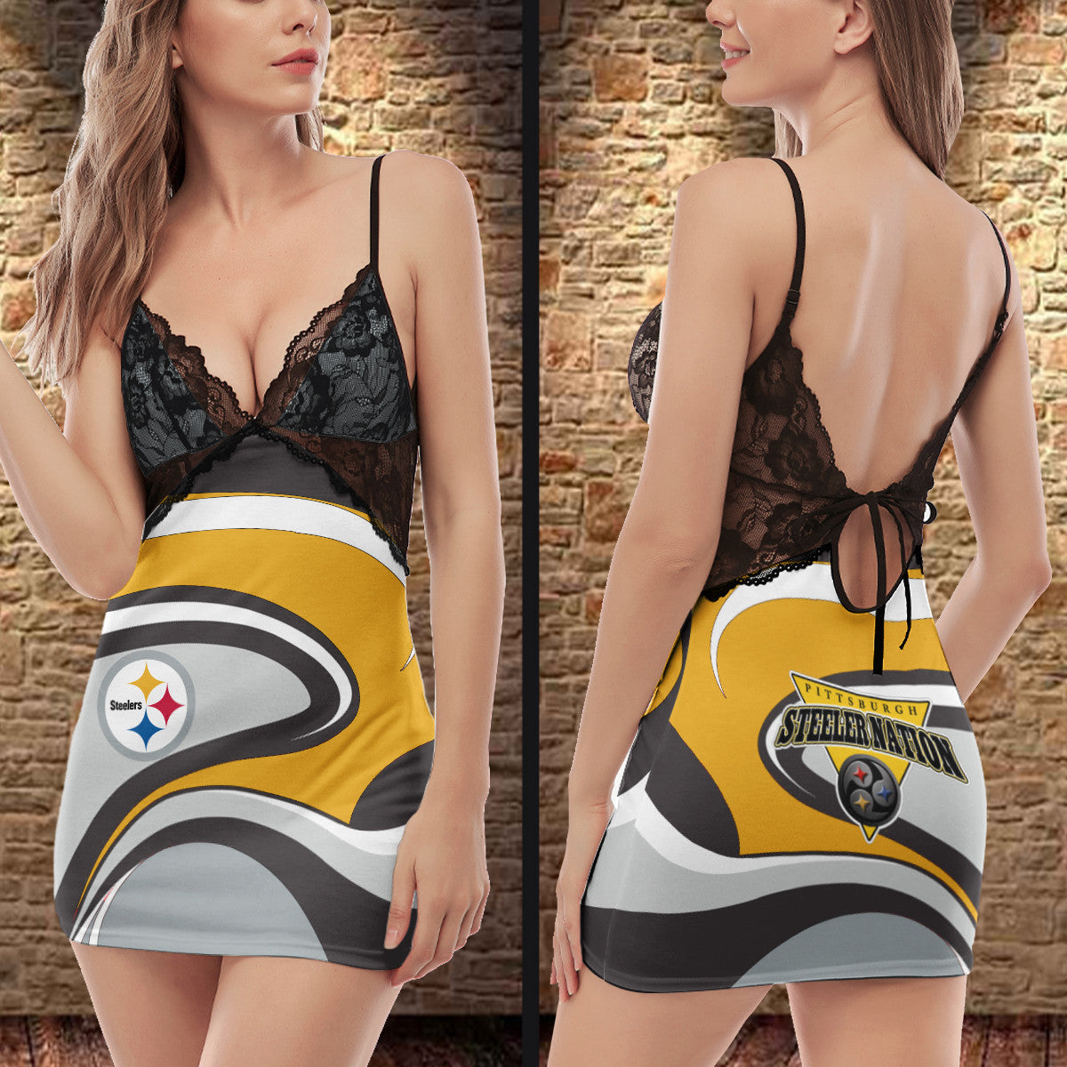 Pittsburgh Steelers Lace Back Strap Slip Dress 506