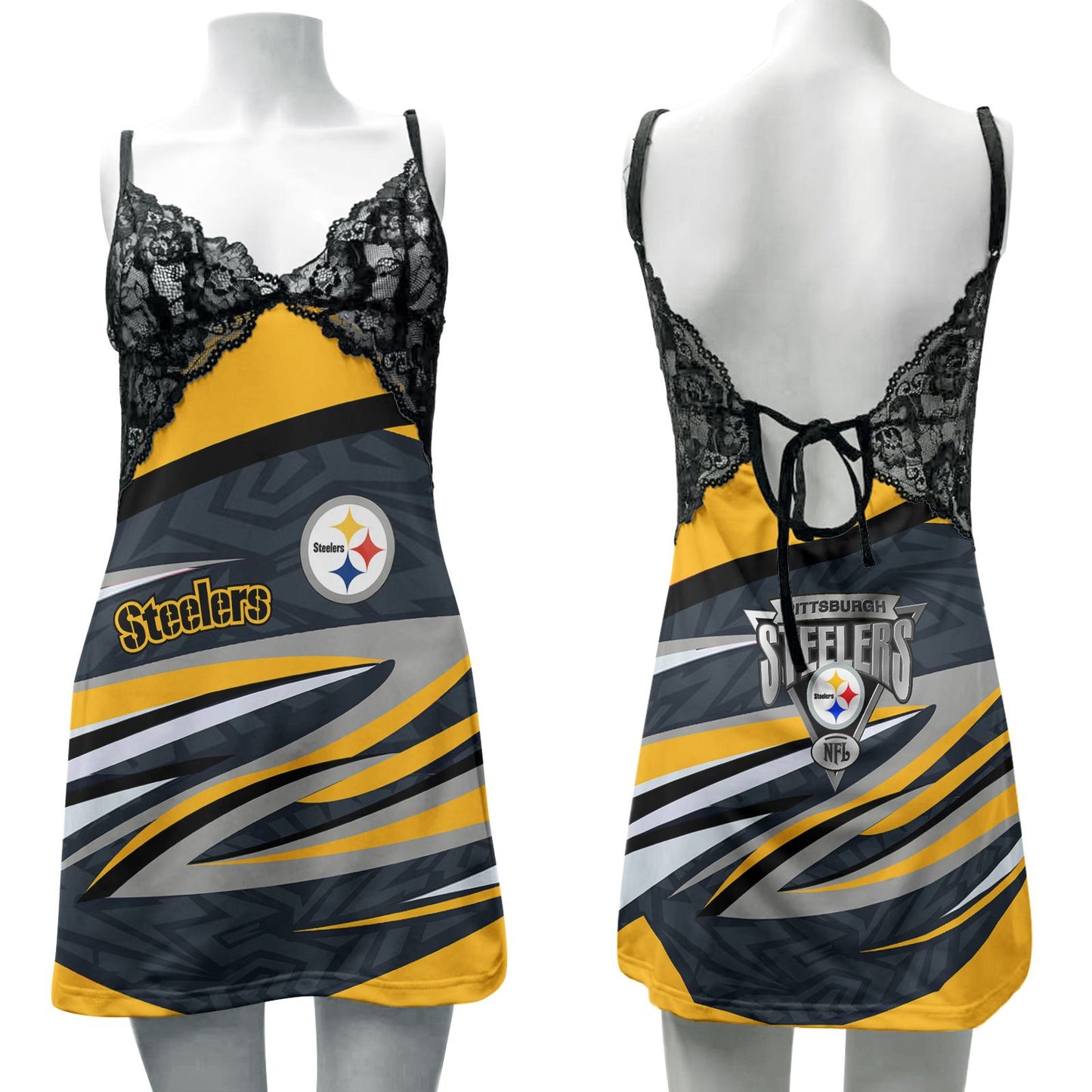 Pittsburgh Steelers Lace Back Strap Slip Dress 74