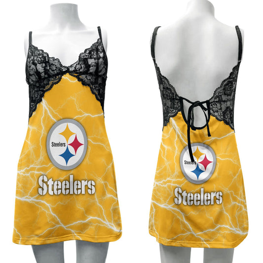 Pittsburgh Steelers Lace Back Strap Slip Dress 77