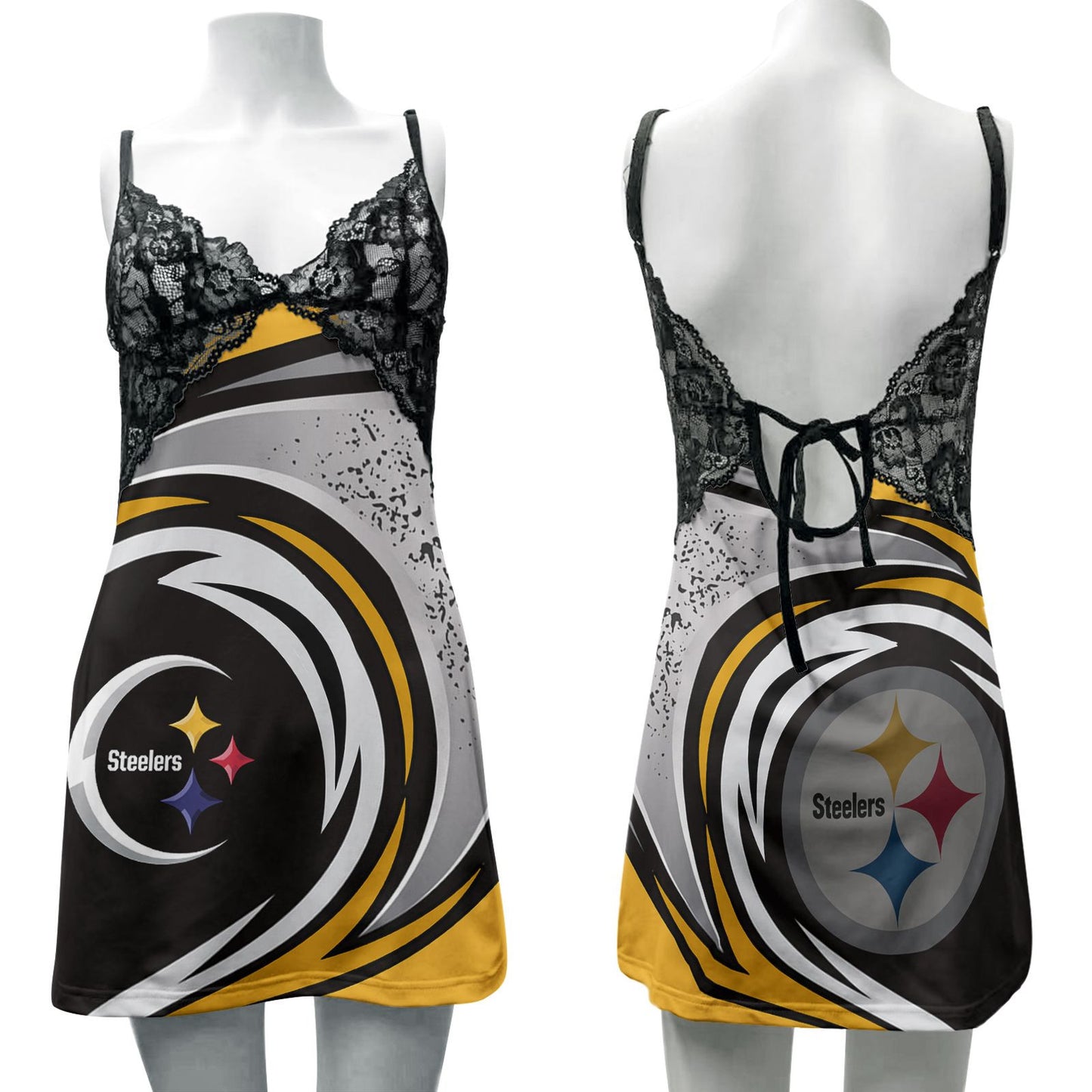 Pittsburgh Steelers Lace Back Strap Slip Dress 81