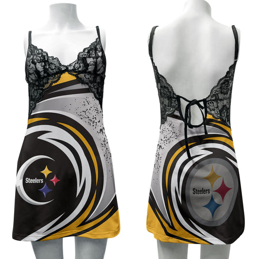 Pittsburgh Steelers Lace Back Strap Slip Dress 81
